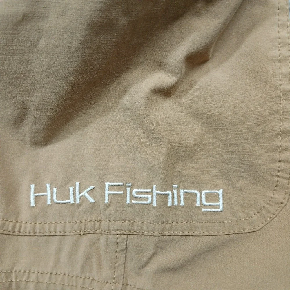 Huk‎ Fishing Performance Shorts Mens XXL Tan Khaki Cargo Pockets Outdoor